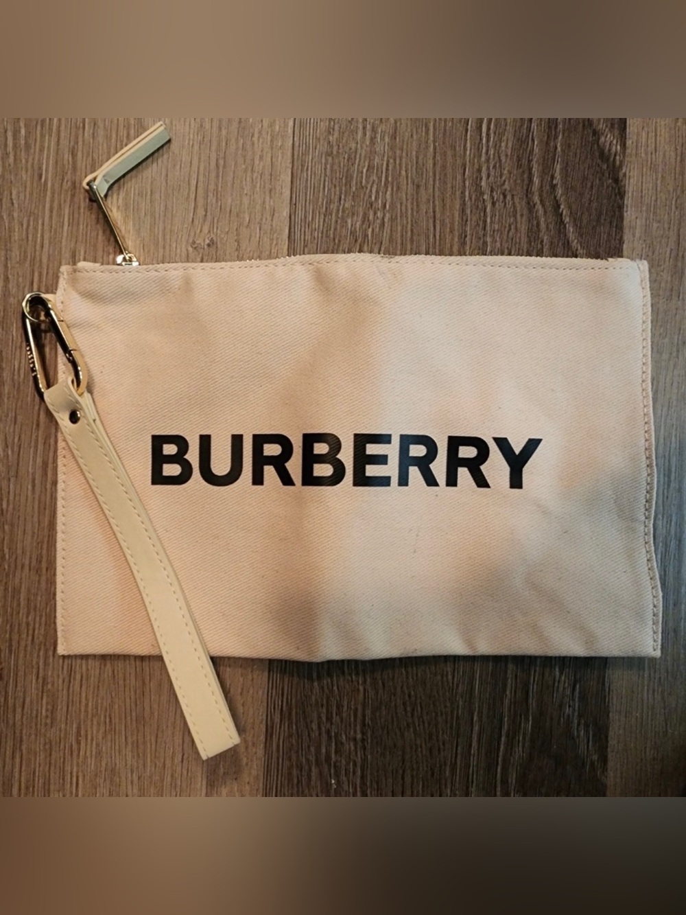 Burberry Beige Logo Canvas Wristlet with Gold Hardware - Picture 2 of 5